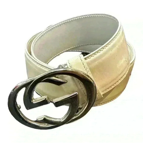 Gucci  White Patent leather Interlocking GG Buckle Belt - Picture 1 of 8